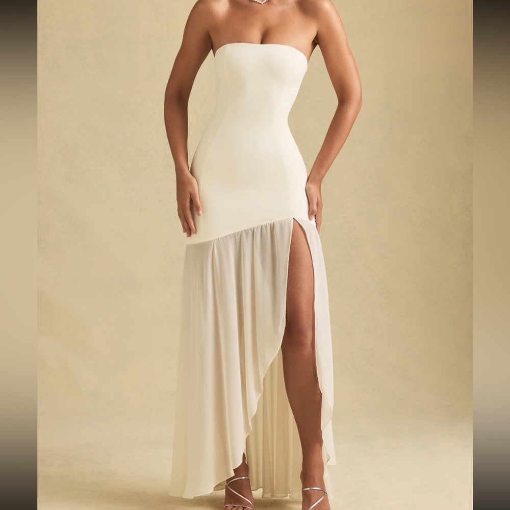 Oh Polly Asymmetric Fishtail Maxi Dress in Ivory